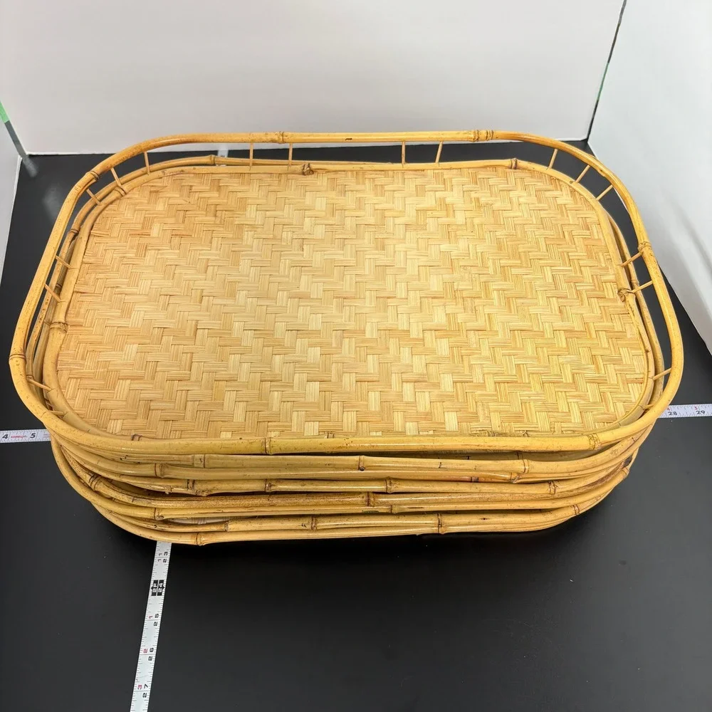 Unbranded Bamboo Serving Trays Set of 8 Brown Woven Wood Boho Decor Tiki Tray